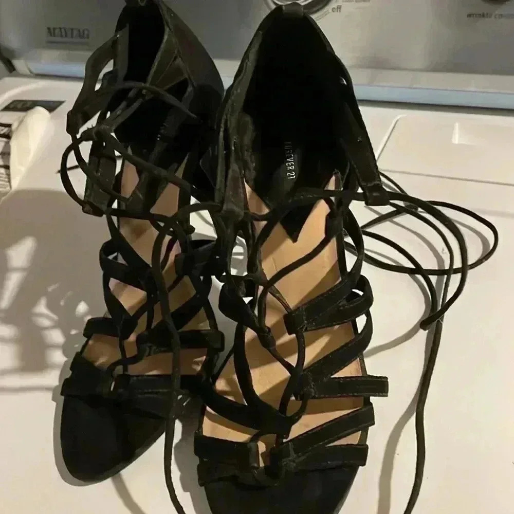 Black Lace Up Heels​​​​​​​​​ - Picture 4 of 6